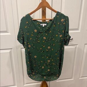 DR2 Dark Green Floral Print Blouse
